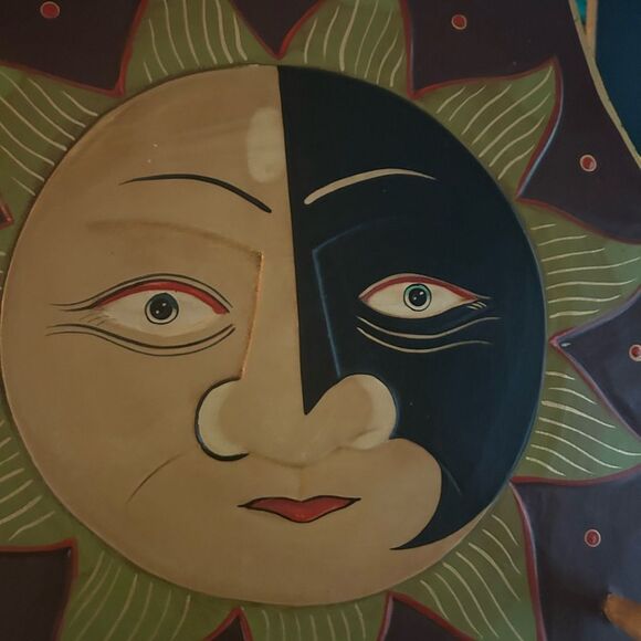 Celestial Sun Wall Art Folk Art in Black and Gold 3 Hangers 90s Whimsygoth 16.5" - Picture 3 of 12